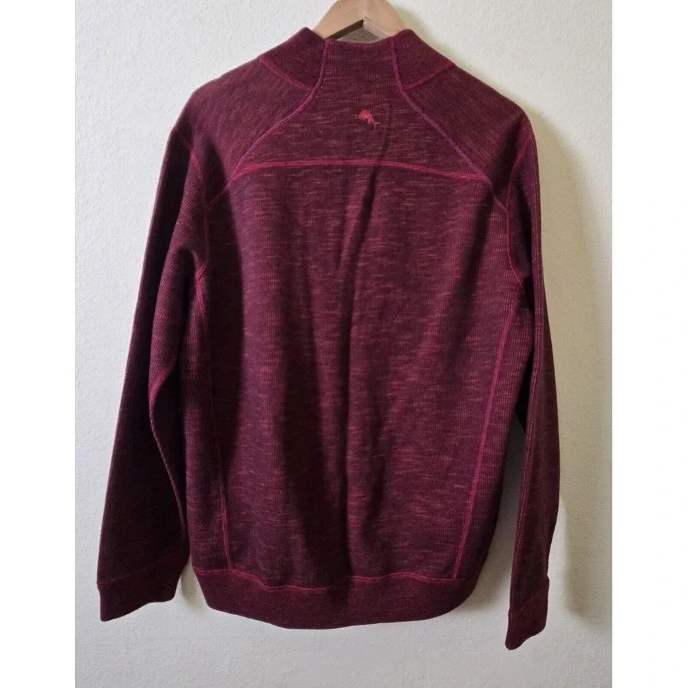 Tommy Bahama Quarter Zip Pullover Mens Large Burgundy Heather Slub Knit Sweater